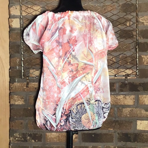 Simply Irresistible elastic waistline blouse pink floral with drawstring bow M - Picture 3 of 4
